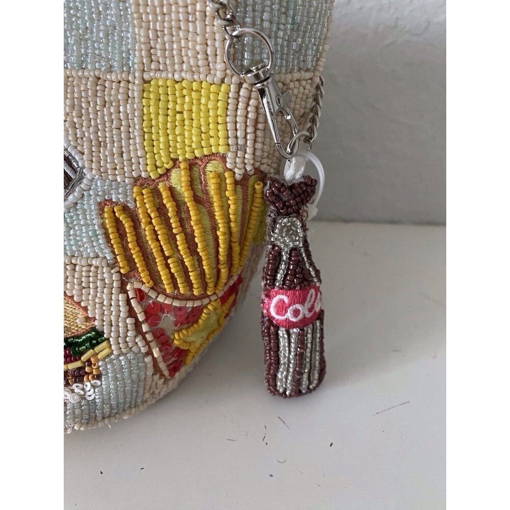 Beaded Cream Shoulder Bag with Colorful Fast-Food Motifs - Picture 4 of 16